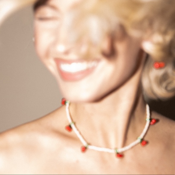 Glass Cherry Fruit Charm Beaded Choker Necklace - Picture 8 of 8